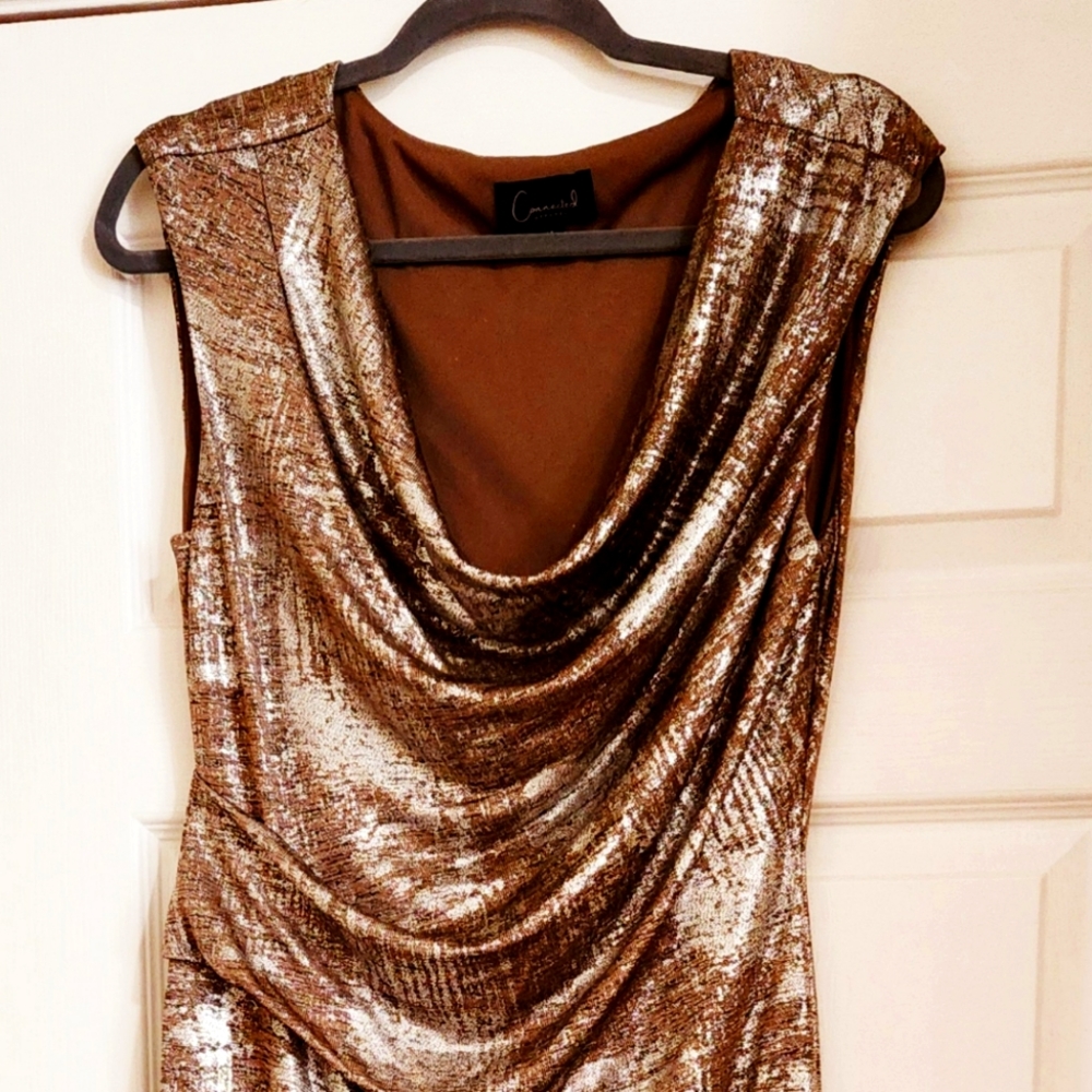 Floor length dress, gold flaked